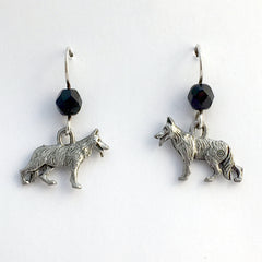 Pewter & Sterling silver German Shepherd dog dangle earrings-dogs, shepherds, K-9