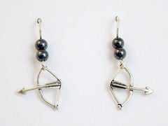 Sterling silver Bow and Arrow Earrings-Hematite, Archery, bows, arrows, archer