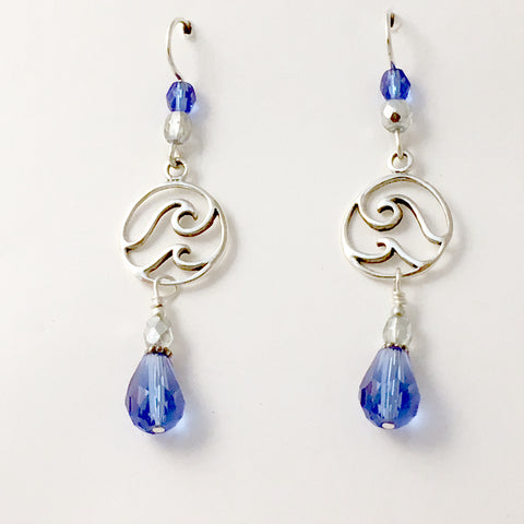 Sterling silver Wave dangle Earrings-waves, ocean, marine, surf, surfer, beach