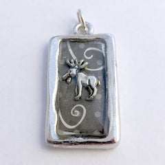 Pewter frame, sterling silver moose pendant-resin, swirls, elk, animal, antler