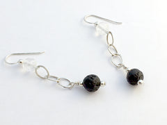 Sterling silver, Black Volcanic Scoria and Carved Quartz Crystal dangle earrings