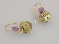Gold tone Pewter & 14k gf muffin or cupcake dangle Earrings-baker,baking,muffins