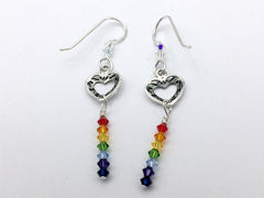 Sterling Silver small Heart dangle Earrings- Rainbow, love, LGBTQ, Pride, gay