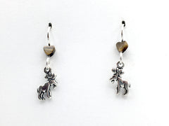 Sterling silver tiny moose dangle earrings- glass-animal-elk, antlers, bull,elks