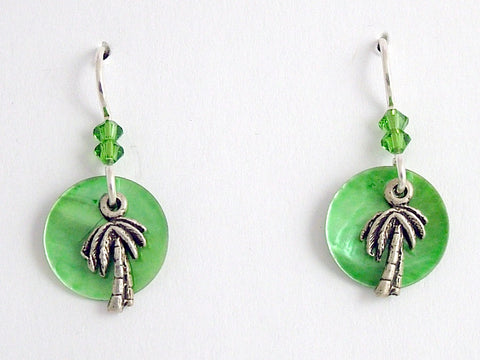 Sterling silver tiny Palm Tree w/shell earrings-ocean-beach, tropics, crystal