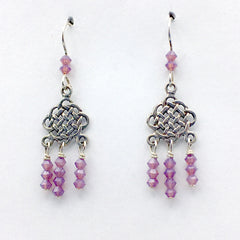 Sterling Silver  Celtic knot dangle Earrings-triple dangles opalescent lavender crystal