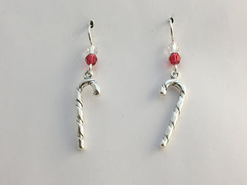 Sterling Silver dangle Candy Cane earrings-holiday- winter, Christmas, canes,red