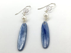 20 inch Sterling Silver snake chain with Kyanite, Freshwater Pearls, faceted Amethyst pendant and Earrings