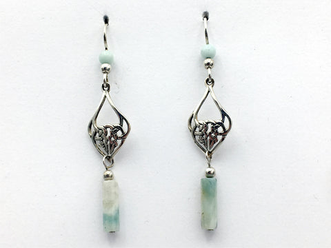 Sterling Silver Celtic Knot drop Earrings-Amazonite beads , knots, hearts
