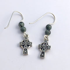 Pewter & Sterling silver small Celtic knot cross dangle earrings-religion, knots