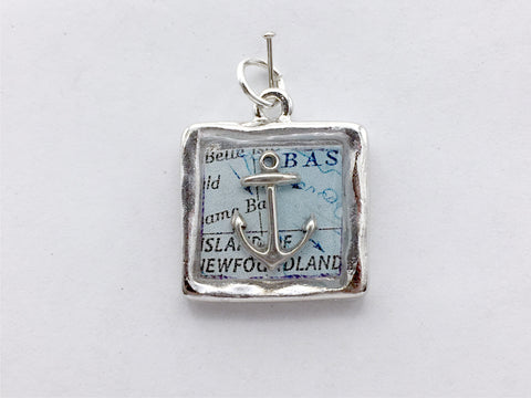 Pewter w/ Sterling Silver Anchor and Map pendant, Newfoundland, sailor, sailing