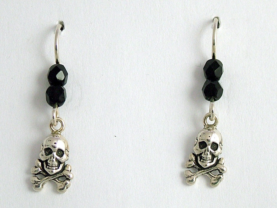 Sterling Silver Skull &  Crossbone dangle earring-glass-Fantasy, Pirate, pirates