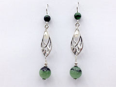 Sterling silver Celtic knot dangle earrings- Ruby in Zoisite, freshwater Pearls, knots