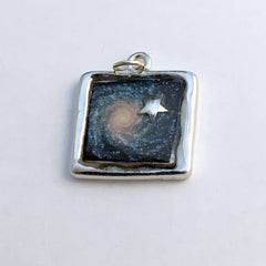 Pewter with Sterling Silver Fancy spiral galaxy & star pendant, astronomy, stars