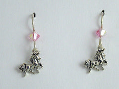 Sterling silver tiny Full Body Unicorn dangle earrings- crystal-Fantasy-unicorns