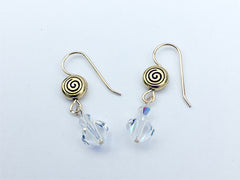 Gold tone Pewter & 14kgf spiral dangle earrings- clear crystal with AB , spirals