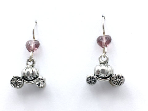Pewter & Sterling Silver pumpkin carriage Earrings-coach, fairy tale, princess
