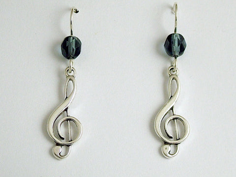 Sterling Silver large Treble Clef dangle earrings-denim blue, music, musician