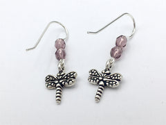 Pewter and Sterling silver small dragonfly dangle earrings-dragonflies, insects