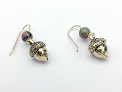 Goldtone Pewter & 14k GF 3-D Acorn dangle earrings-Acorns,unakite,Fall,Oak, Oaks