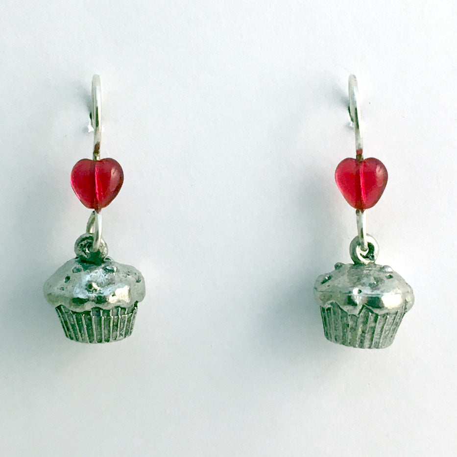 Pewter & Sterling silver muffin or cupcake dangle Earrings-baker, baking,muffins