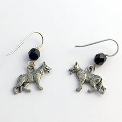 Pewter & Sterling silver German Shepherd dog dangle earrings-dogs, shepherds, K-9