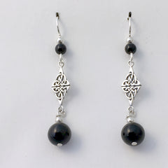 Sterling Silver Double Celtic Knot Dangle Earrings- black onyx, gorgeous