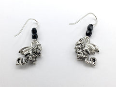 Pewter & sterling silver 3-D flying dragon dangle earrings-dragons- fantasy