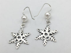 Sterling Silver large Snowflake dangle earrings-holiday, winter,snow,snowflakes