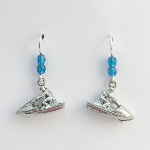 Pewter & Sterling silver Jet Ski dangle earrings- water sport, wave rider, ocean