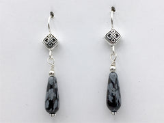 Pewter & Sterling Silver rhombus Celtic  knot dangle Earrings-snowflake Obsidian, knots