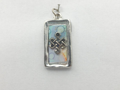 Pewter frame w/ pewter Celtic knot, alcohol ink art, pendant-resin, Tibetan,