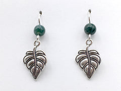 Sterling Silver tropical leaf dangle earrings- plant, jungle, nature , leaves, moss agate