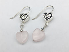 Pewter & sterling silver Celtic Knot Heart dangle earrings-Rose Quartz-Valentine
