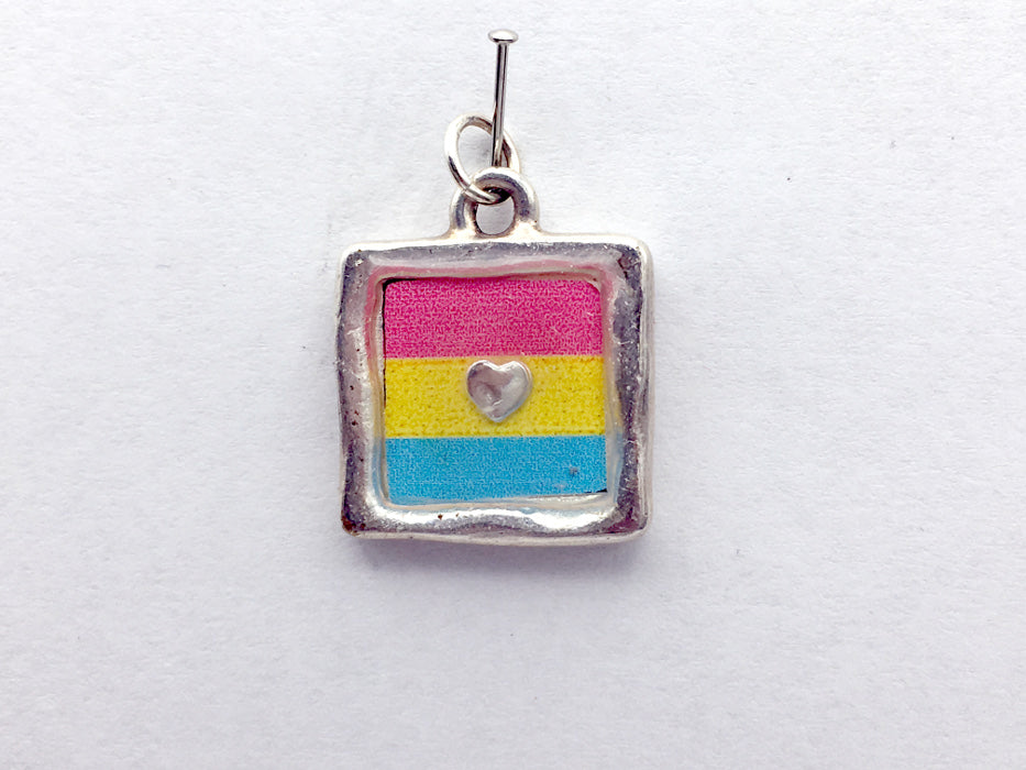 Pewter with Pansexual flag & sterling silver Heart pendant-resin, Pride,LGBTQ