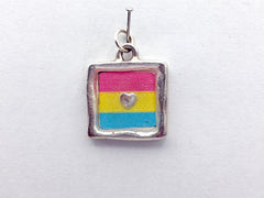 Pewter with Pansexual flag & sterling silver Heart pendant-resin, Pride,LGBTQ