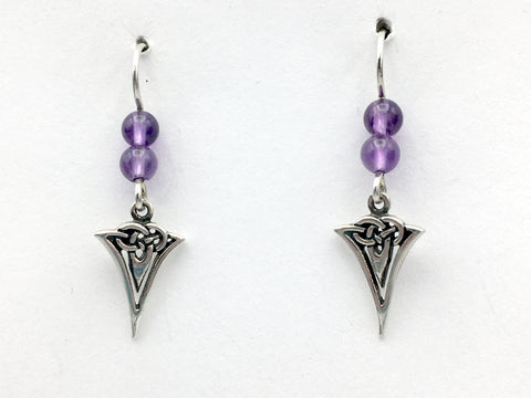 Sterling Silver triangular Celtic Knot dangle Earrings- amethyst -knots