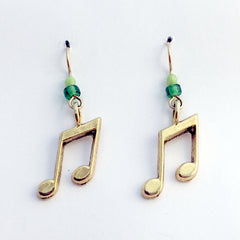 Gold tone Pewter & 14k gf music notes earrings-musician, note, band, musical