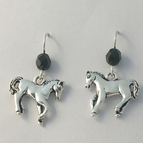 Pewter & Sterling silver horse dangle earrings-horses, equine, pony, foal, colt,