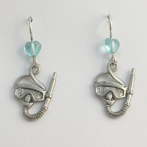 Pewter & Sterling silver Scuba Mask  dangle earring-Snorkel, Divers, Dive, swim
