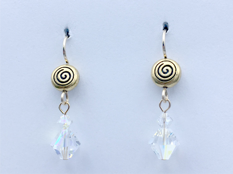 Gold tone Pewter & 14kgf spiral dangle earrings- clear crystal with AB , spirals