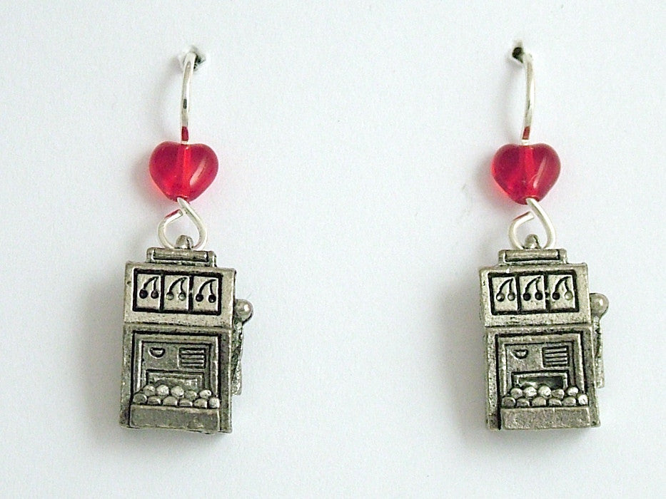 Pewter & Sterling Silver Slot Machine dangle earrings-gambler, slots, gambling
