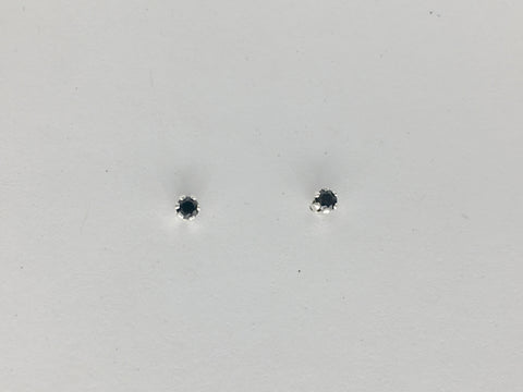 Sterling silver tiny 2mm Black Spinel stud earrings-studs, faceted,