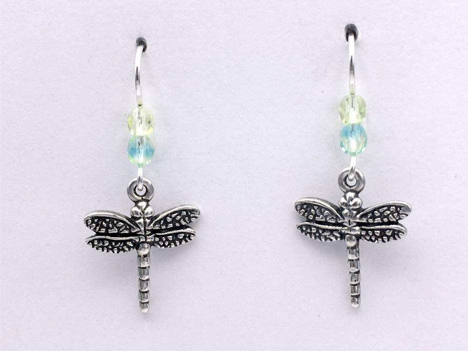 Pewter and Sterling silver dragonfly dangle earrings-dragonflies, insects,insect