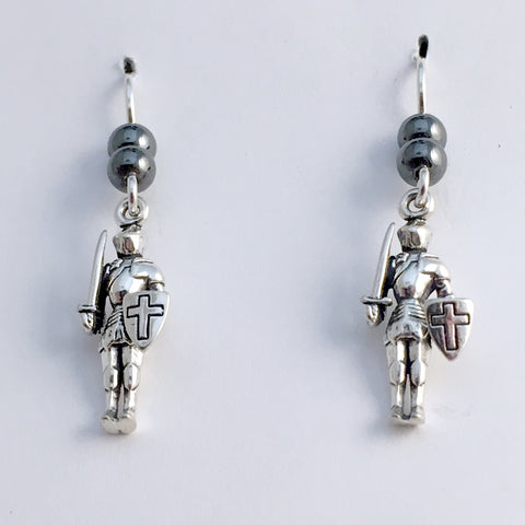 Sterling Silver Knight in Full Armor dangle earrings-Fantasy- Knights,Ren Faire