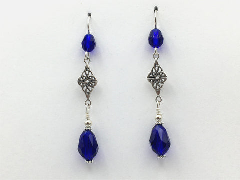 Sterling Silver Double Celtic Knot Dangle Earrings- Cobalt Blue, gorgeous, Knots