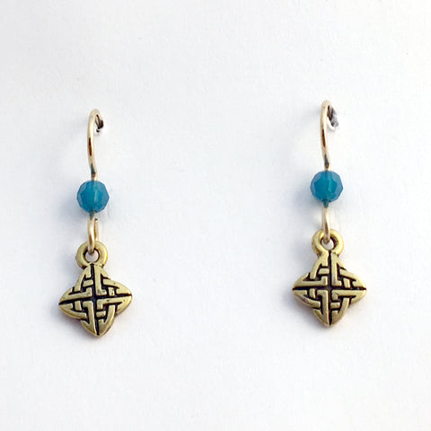 Gold tone Pewter &14k gold filled earwire tiny  Celtic knot earrings- crystal
