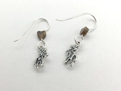 Sterling silver tiny moose dangle earrings- glass-animal-elk, antlers, bull,elks