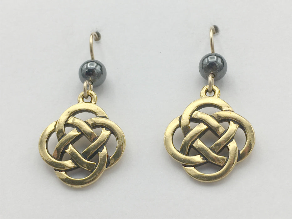 Gold tone Pewter & 14k gf Celtic large Round Knot earrings- Hematite