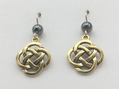 Gold tone Pewter & 14k gf Celtic large Round Knot earrings- Hematite